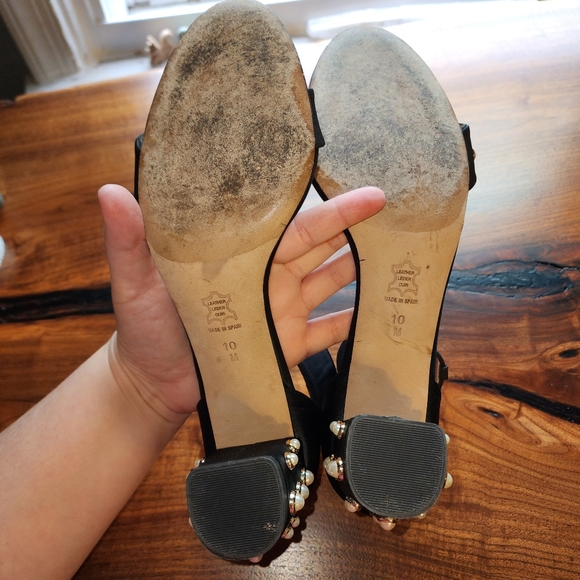 Jon Josef black satin ankle wrap pearl embellished sandals size 10 - Picture 6 of 8